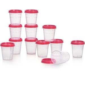 Tupperware mini midgets Set 12 clear Storage Containers with pink seals